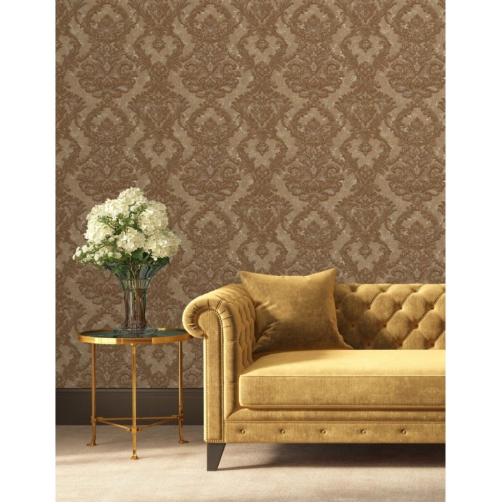 Papel pintado damasco clásico con fondo estucado - Domani 681705