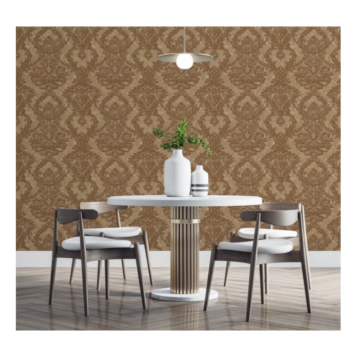 Papel pintado damasco clásico con fondo estucado - Domani 681705