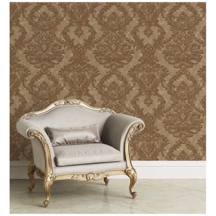Papel pintado damasco clásico con fondo estucado - Domani 681705