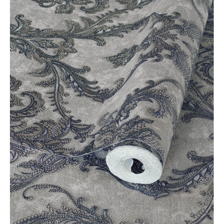 Papel pintado damasco clásico con fondo estucado - Domani 681706