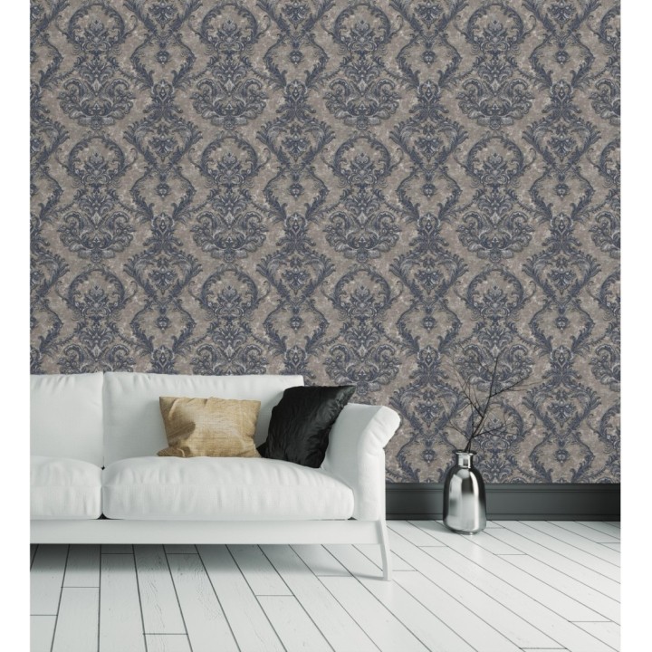 Papel pintado damasco clásico con fondo estucado - Domani 681706
