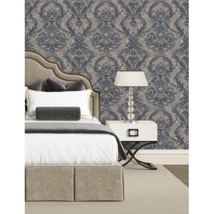Papel pintado damasco clásico con fondo estucado - Domani 681706