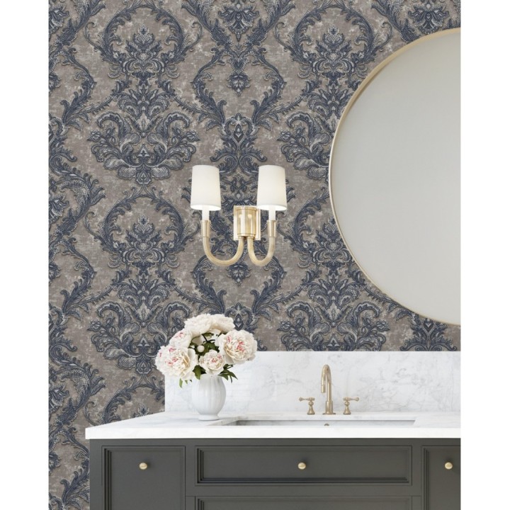 Papel pintado damasco clásico con fondo estucado - Domani 681706