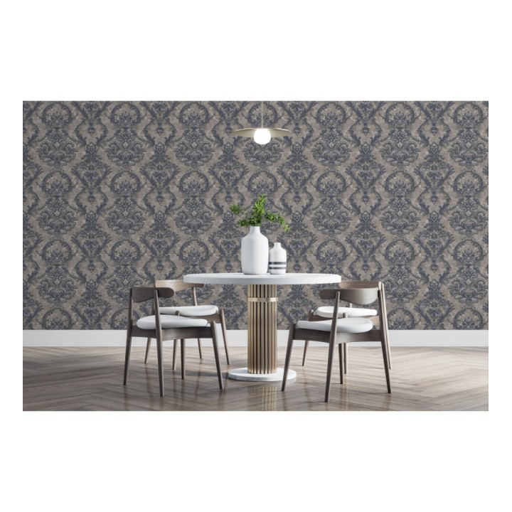 Papel pintado damasco clásico con fondo estucado - Domani 681706