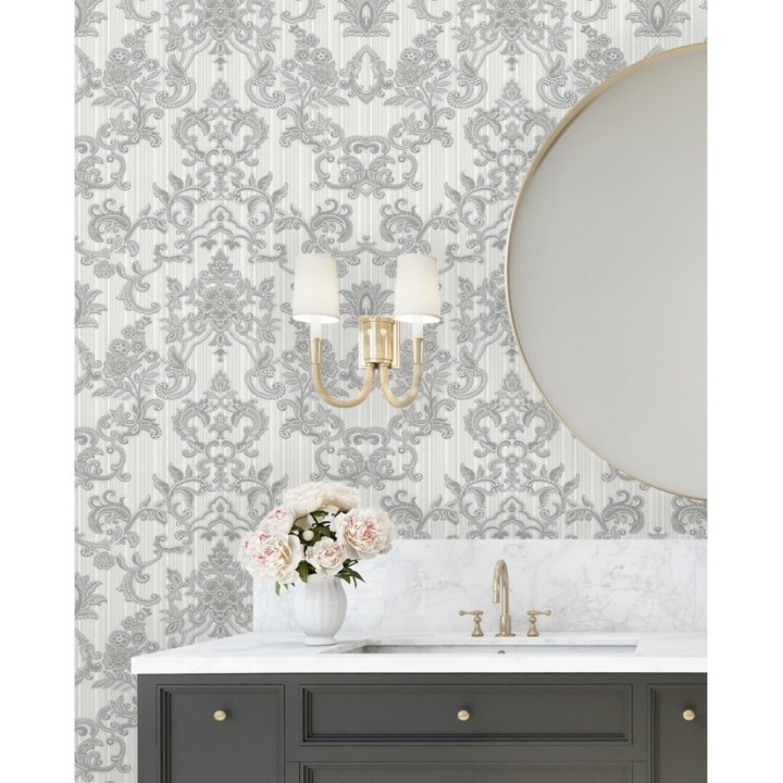 Papel pintado damasco bordado texturizado efecto textil estilo francés - Lutecia 681713