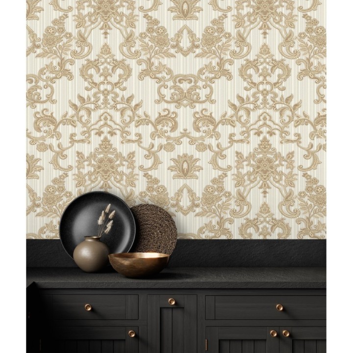 Papel pintado damasco bordado texturizado efecto textil estilo francés - Lutecia 681714