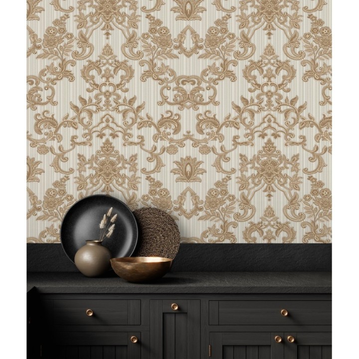 Papel pintado damasco bordado texturizado efecto textil estilo francés - Lutecia 681715