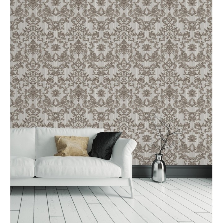 Papel pintado damasco bordado texturizado efecto textil estilo francés - Lutecia 681716