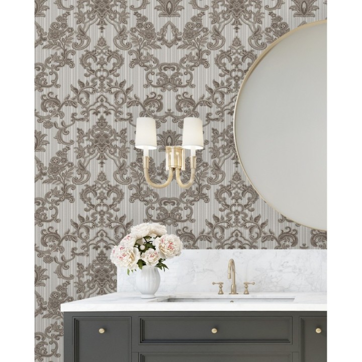 Papel pintado damasco bordado texturizado efecto textil estilo francés - Lutecia 681716