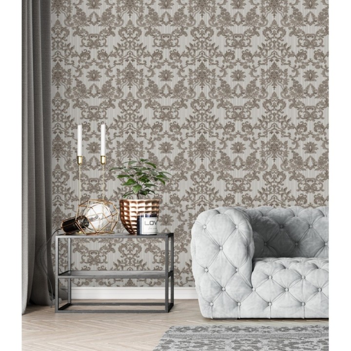 Papel pintado damasco bordado texturizado efecto textil estilo francés - Lutecia 681716