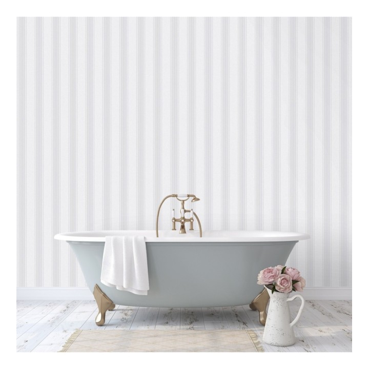 Papel pintado de rayas texturizado efecto textil estilo francés - Lutecia Stripes 681718
