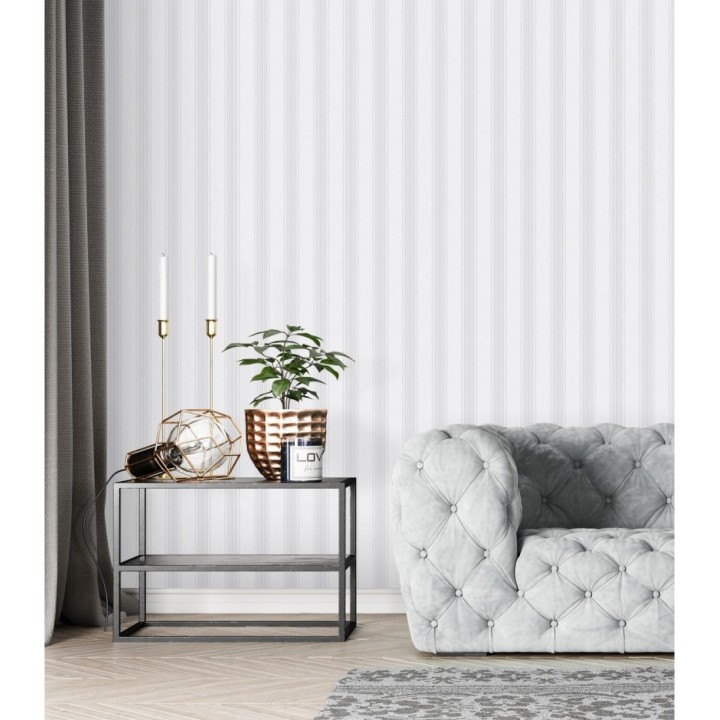 Papel pintado de rayas texturizado efecto textil estilo francés - Lutecia Stripes 681718