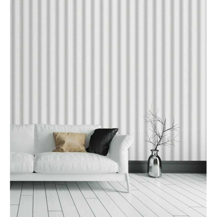 Papel pintado de rayas texturizado efecto textil estilo francés - Lutecia Stripes 681721