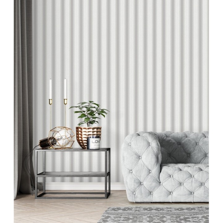 Papel pintado de rayas texturizado efecto textil estilo francés - Lutecia Stripes 681721