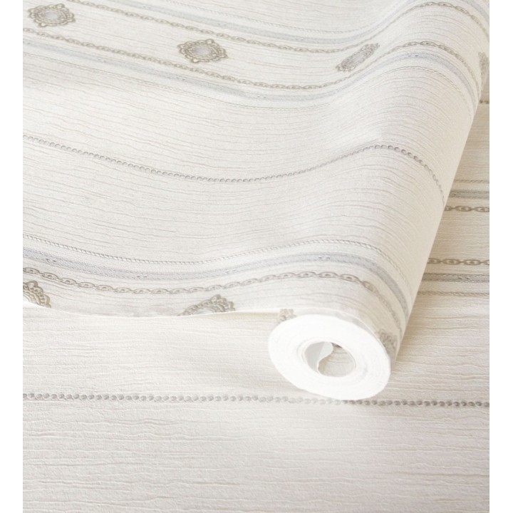 Papel pintado de rayas con ornamentos lujosos en relieve - Antonella Stripes 681732