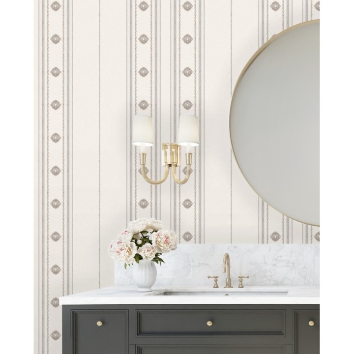 Papel pintado de rayas con ornamentos lujosos en relieve - Antonella Stripes 681732