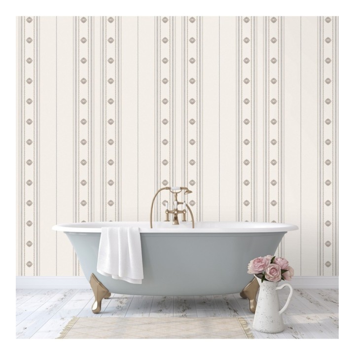 Papel pintado de rayas con ornamentos lujosos en relieve - Antonella Stripes 681732