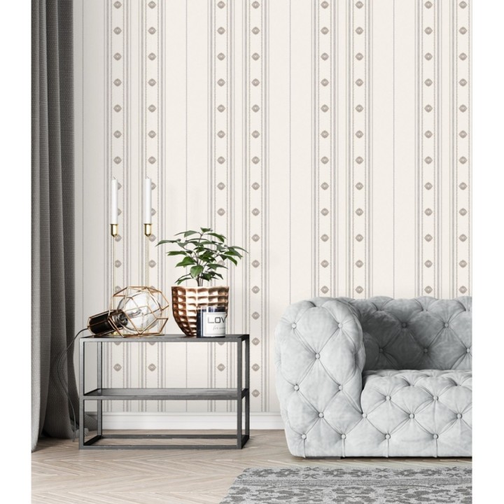 Papel pintado de rayas con ornamentos lujosos en relieve - Antonella Stripes 681732