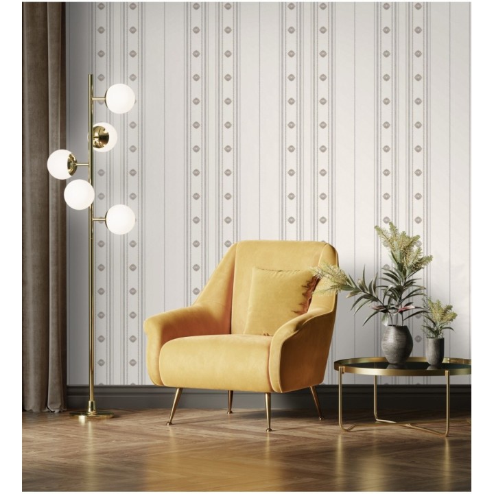Papel pintado de rayas con ornamentos lujosos en relieve - Antonella Stripes 681732