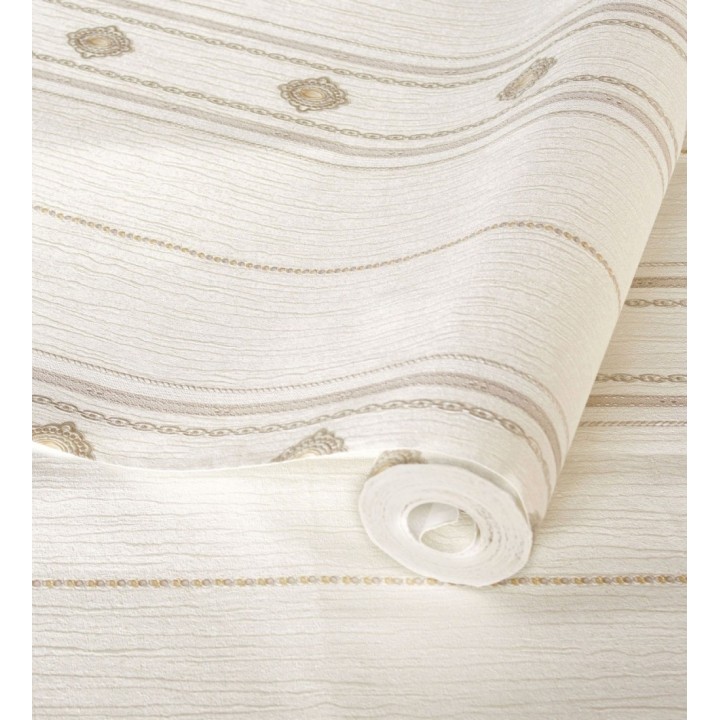 Papel pintado de rayas con ornamentos lujosos en relieve - Antonella Stripes 681733