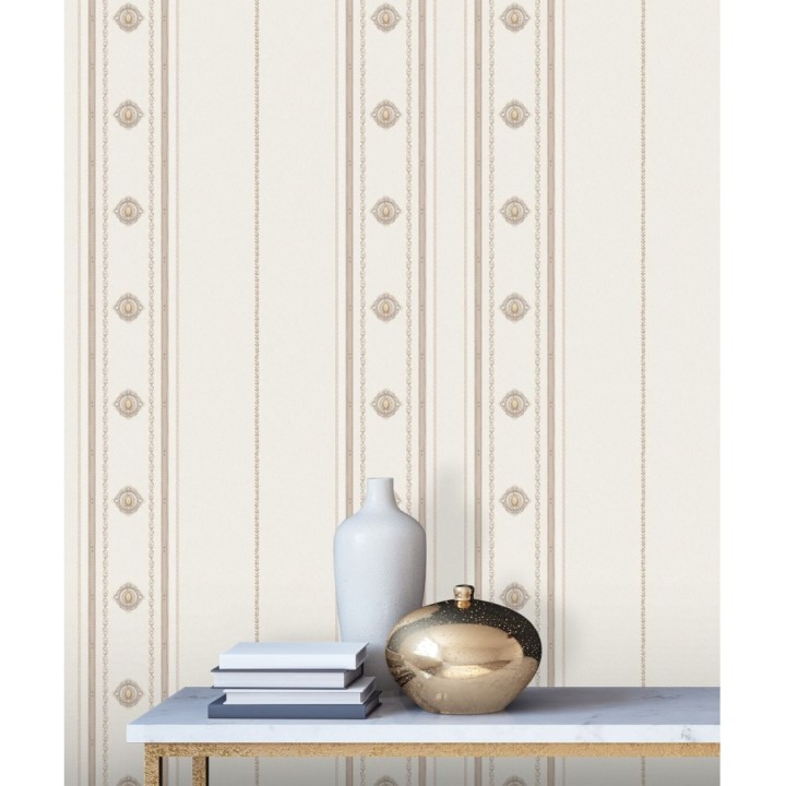 Papel pintado de rayas con ornamentos lujosos en relieve - Antonella Stripes 681733
