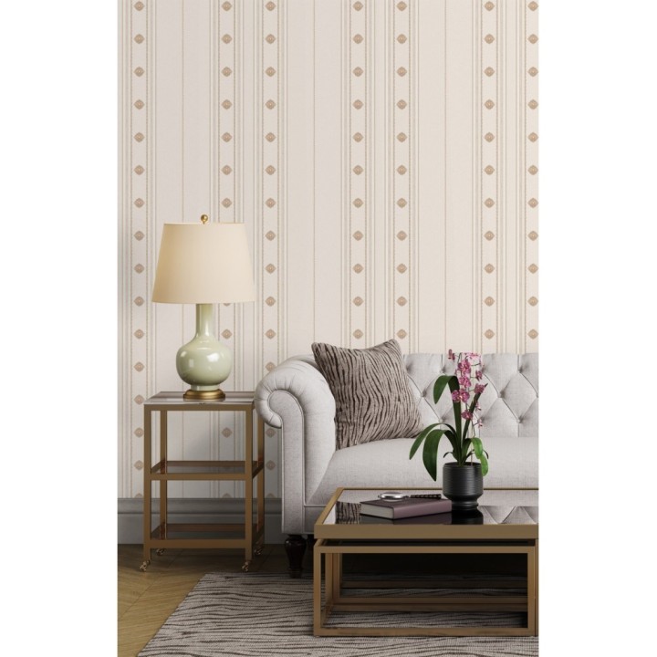 Papel pintado de rayas con ornamentos lujosos en relieve - Antonella Stripes 681734