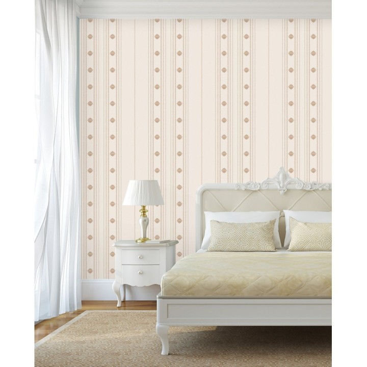 Papel pintado de rayas con ornamentos lujosos en relieve - Antonella Stripes 681734