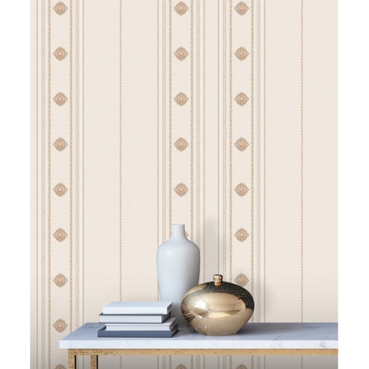 Papel pintado de rayas con ornamentos lujosos en relieve - Antonella Stripes 681734