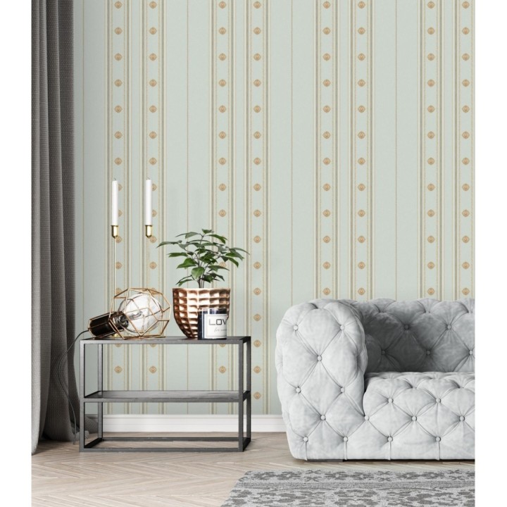 Papel pintado de rayas con ornamentos lujosos en relieve - Antonella Stripes 681735