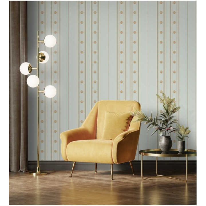 Papel pintado de rayas con ornamentos lujosos en relieve - Antonella Stripes 681735