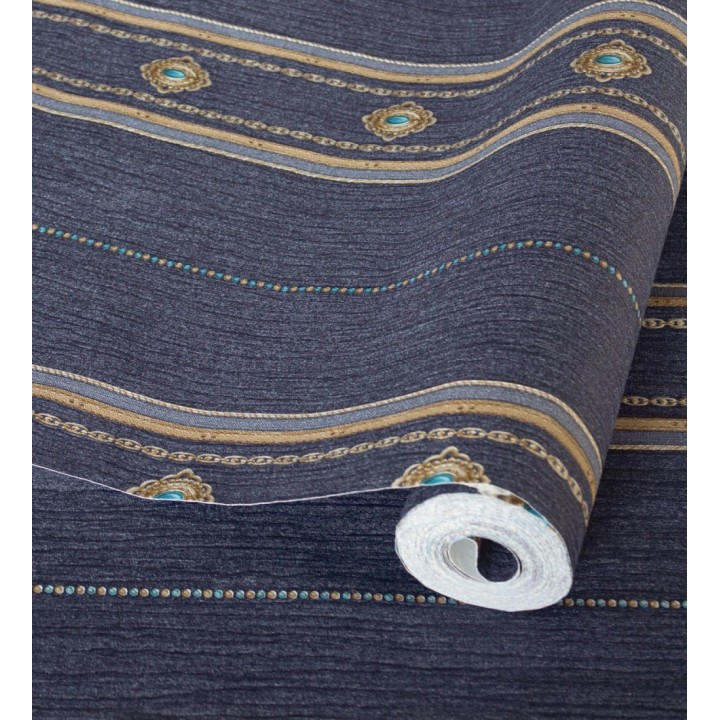 Papel pintado de rayas con ornamentos lujosos en relieve - Antonella Stripes 681736