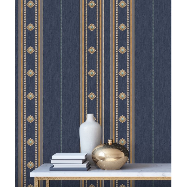 Papel pintado de rayas con ornamentos lujosos en relieve - Antonella Stripes 681736