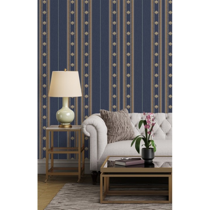 Papel pintado de rayas con ornamentos lujosos en relieve - Antonella Stripes 681736