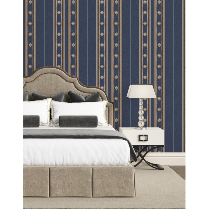 Papel pintado de rayas con ornamentos lujosos en relieve - Antonella Stripes 681736