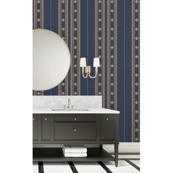 Papel pintado de rayas con ornamentos lujosos en relieve - Antonella Stripes 681736