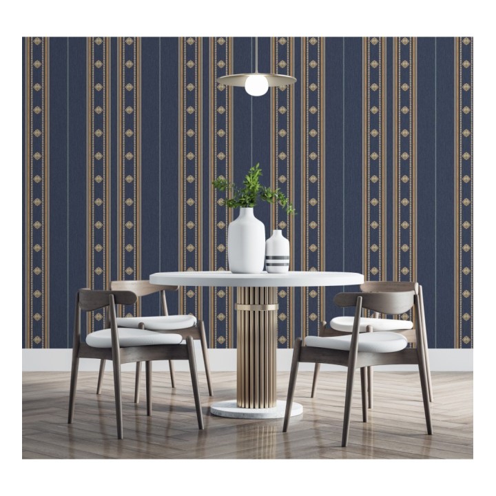 Papel pintado de rayas con ornamentos lujosos en relieve - Antonella Stripes 681736