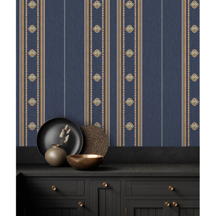 Papel pintado de rayas con ornamentos lujosos en relieve - Antonella Stripes 681736