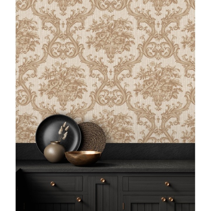 Papel pintado damasco clásico efecto textil con relieve - Senza 681739
