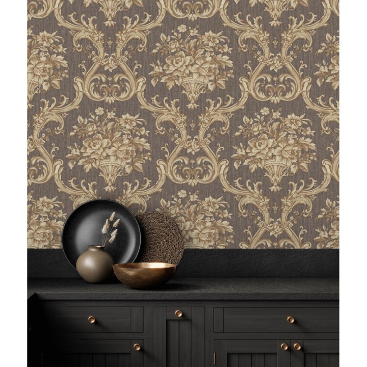 Papel pintado damasco clásico efecto textil con relieve - Senza 681741