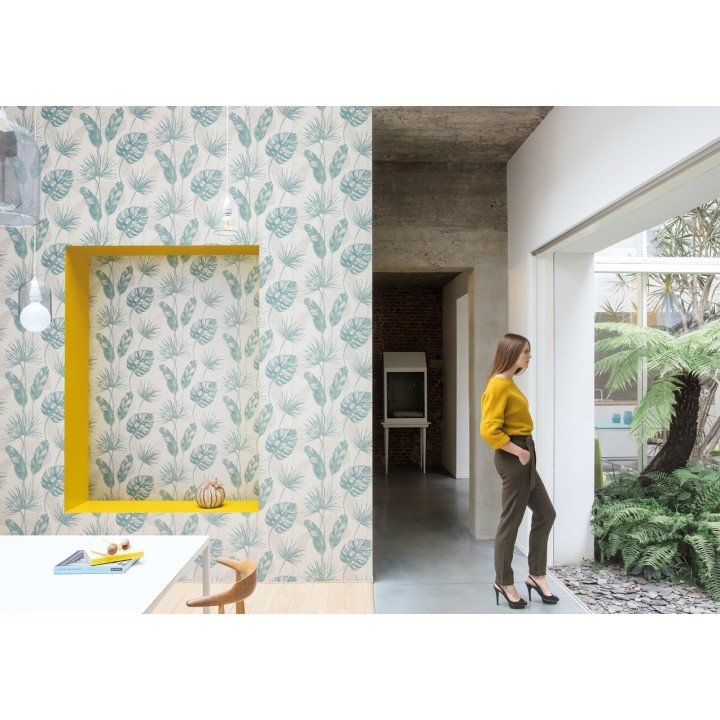 Papel pintado de hojas artísticas tropicales azules - Paracuru 121447