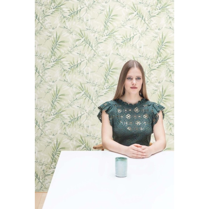 Papel pintado hojas de elecho artísticas tropicales verde - Capital Garden 121450