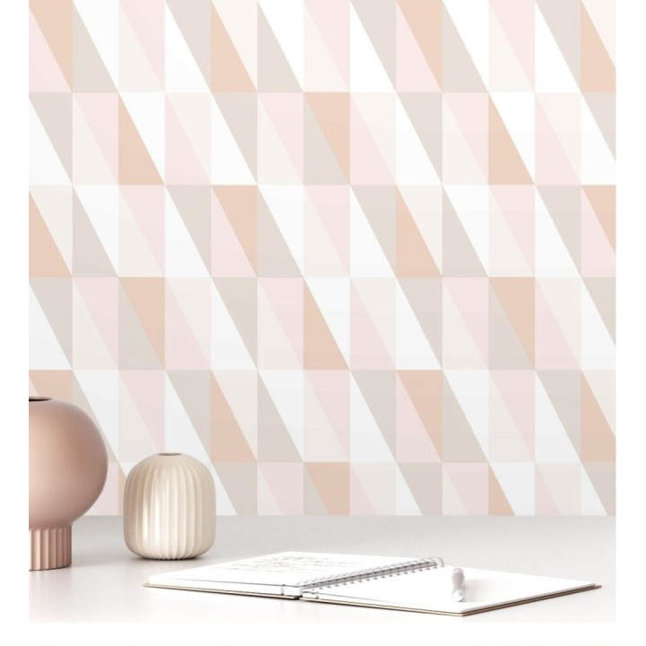 Papel pintado geométrico juvenil tonos rosas - Cloted 681758