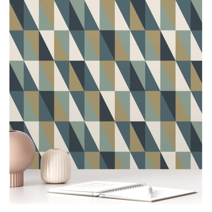 Papel pintado geométrico juvenil tonos verdes - Cloted 681759