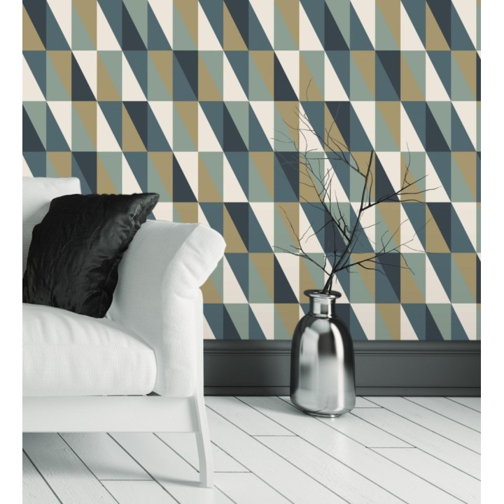 Papel pintado geométrico juvenil tonos verdes - Cloted 681759