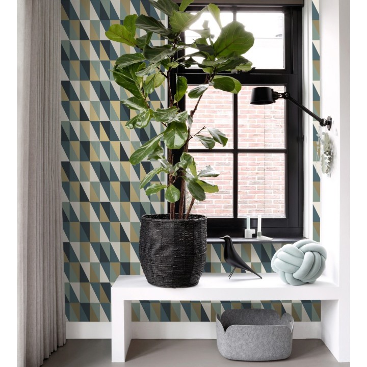 Papel pintado geométrico juvenil tonos verdes - Cloted 681759