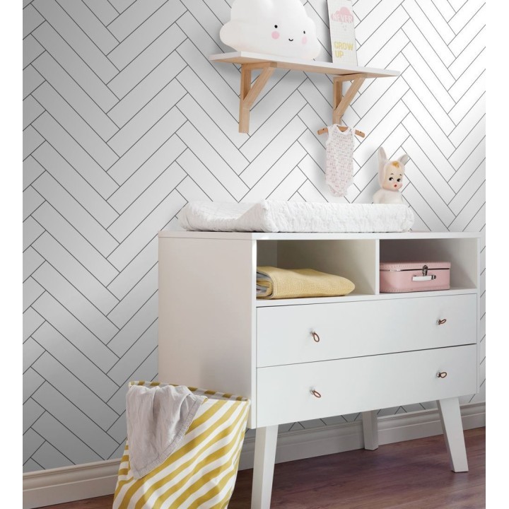 Papel pintado espiga de listones de madera pintados en blanco - Zander Spike 681760