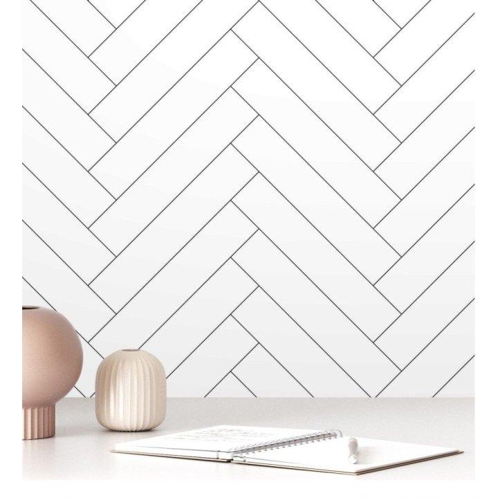 Papel pintado espiga de listones de madera pintados en blanco - Zander Spike 681760