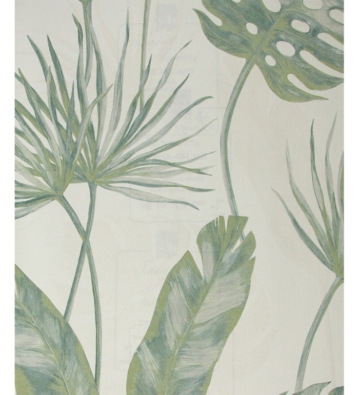 Papel pintado de hojas artísticas tropicales verde - Paracuru 121452