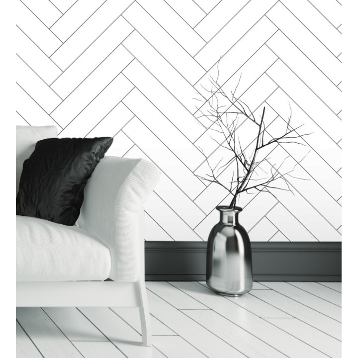 Papel pintado espiga de listones de madera pintados en blanco - Zander Spike 681760