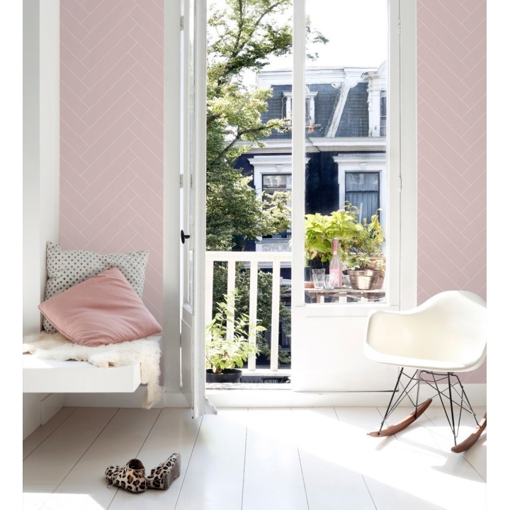 Papel pintado espiga de listones de madera pintados en rosa - Zander Spike 681761